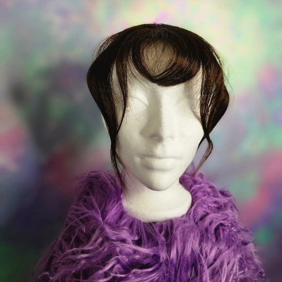 Dark Auburn Brown Human Hair French Bangs - Picture 4 of 8